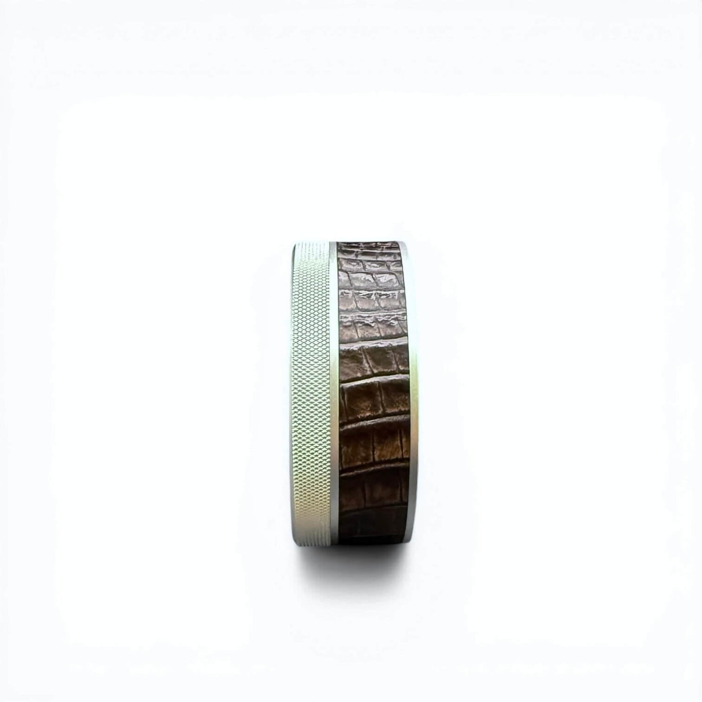 Silver on Brown Embossed Croc Leather Ruk Can