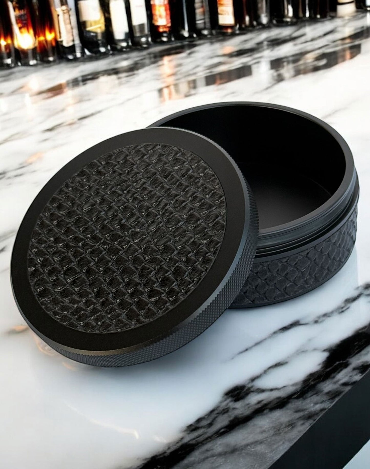 Black on Black Snake Leather Ruk-Can