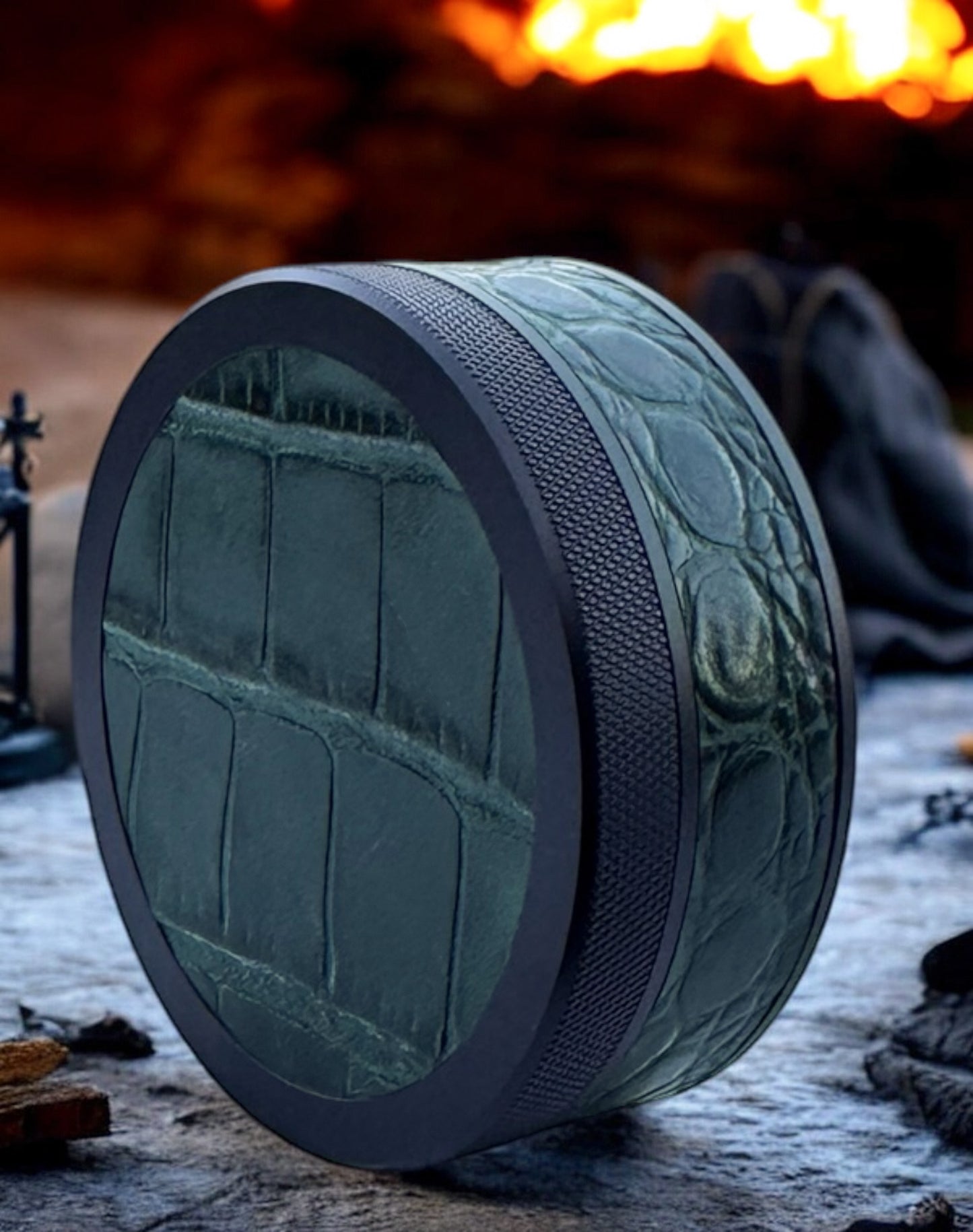 Black on Green Leather Croc Ruk-Can
