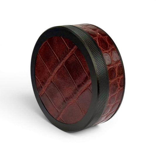 Black on Chestnut Brown Embossed Croc Leather Ruk Can