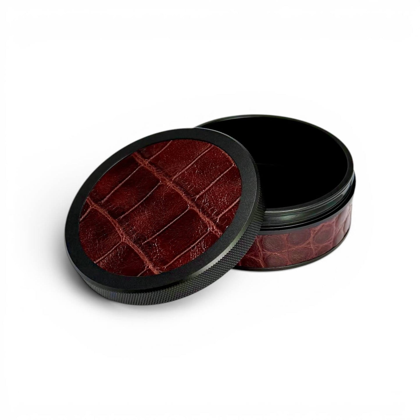 Black on Chestnut Brown Embossed Croc Leather Ruk Can