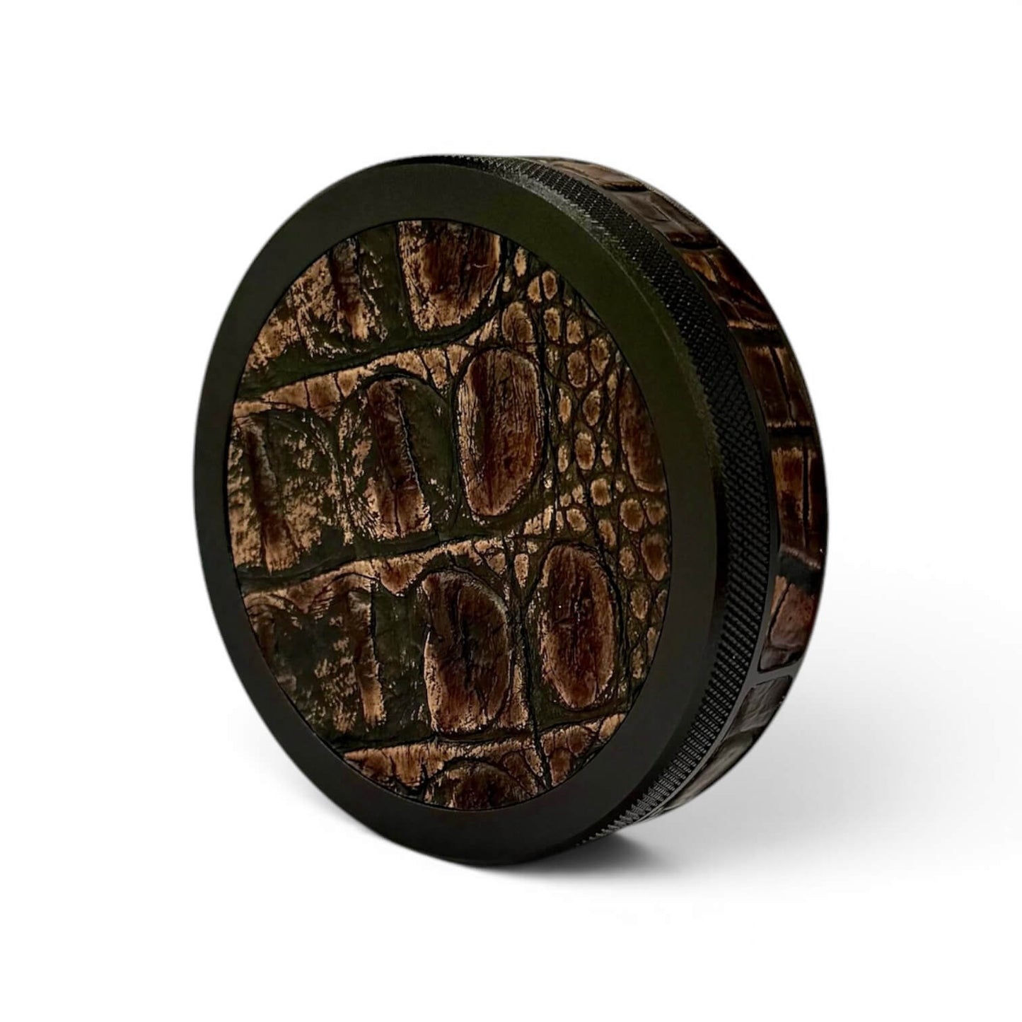 Black on Brown Embossed Croc Leather Ruk Can Slim