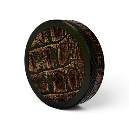 Black on Brown Embossed Croc Leather Ruk Can Slim