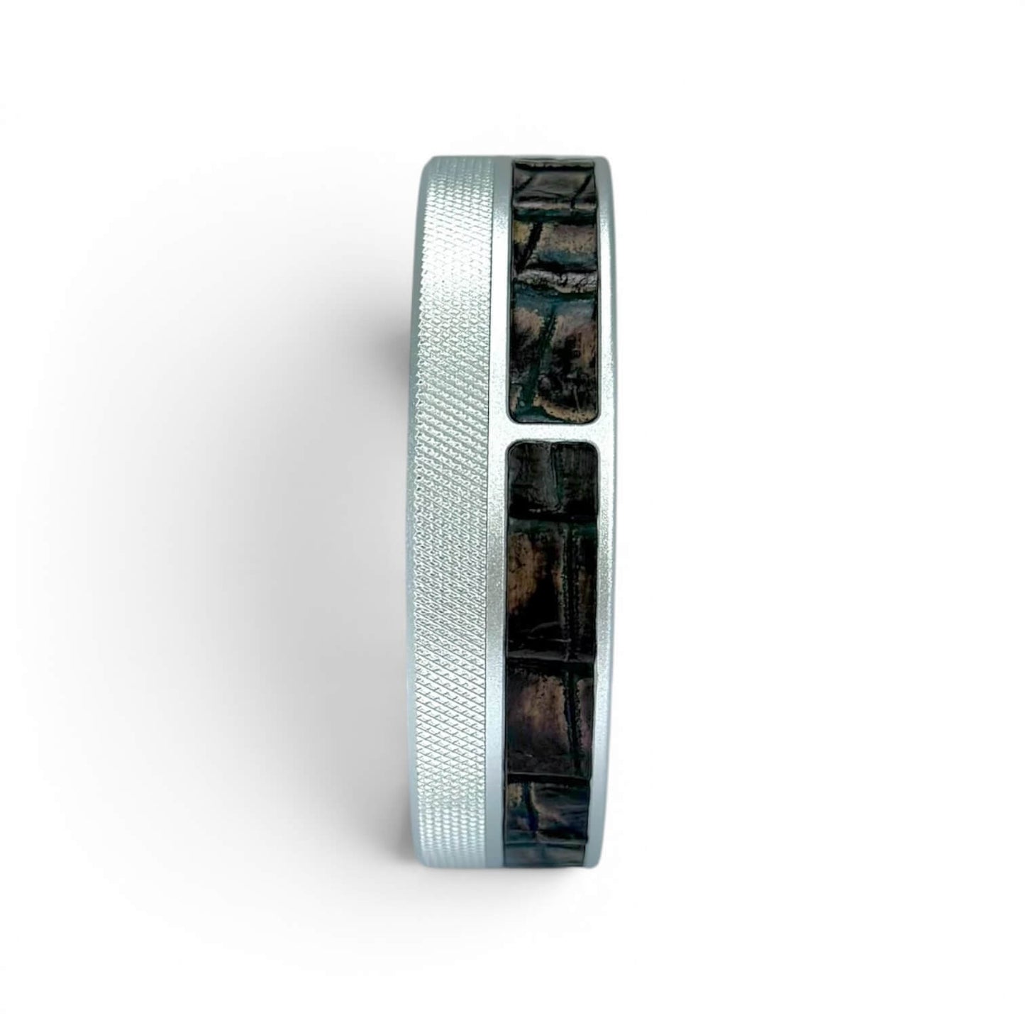 Silver on Brown Embossed Croc Leather Ruk Can Slim