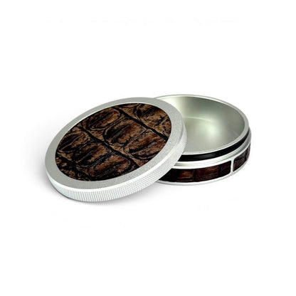 Silver on Brown Embossed Croc Leather Ruk Can Slim