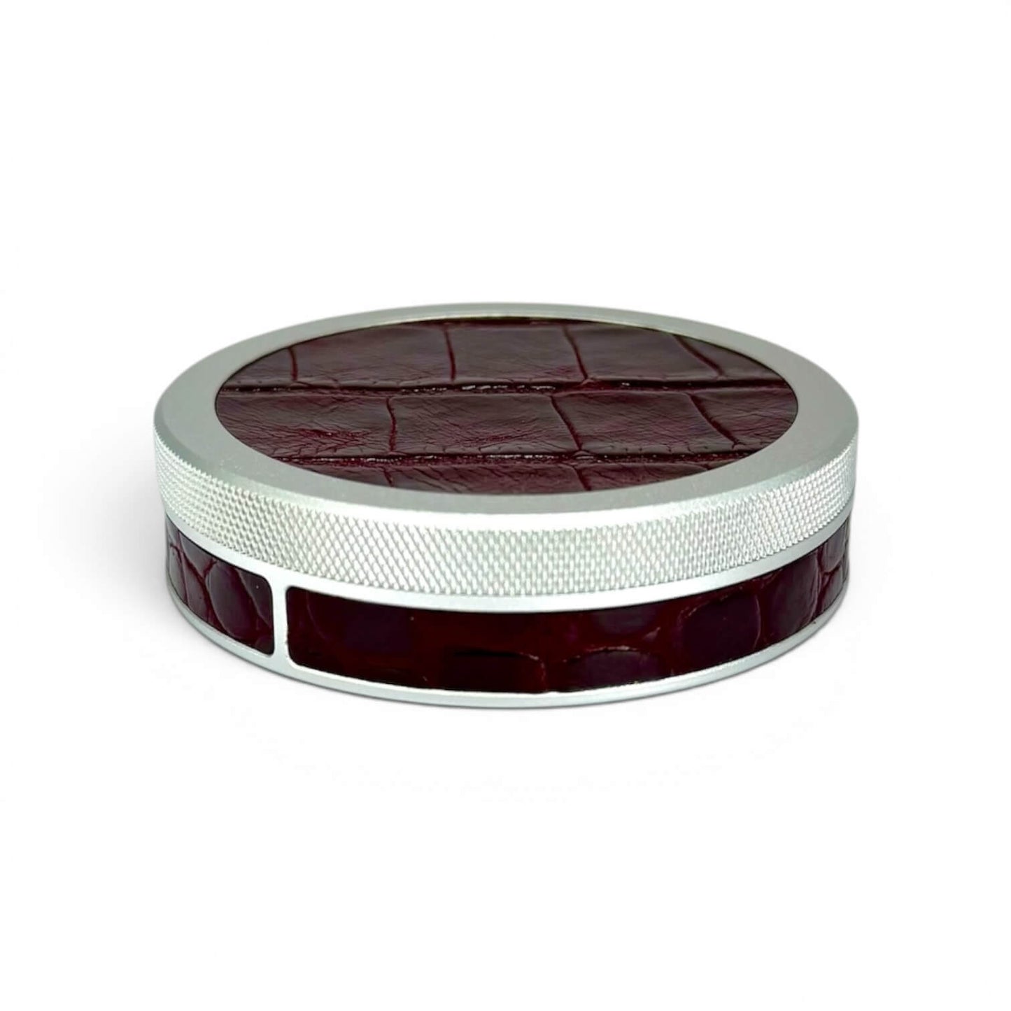 Silver on Maroon Embossed Croc Leather Ruk Can Slim