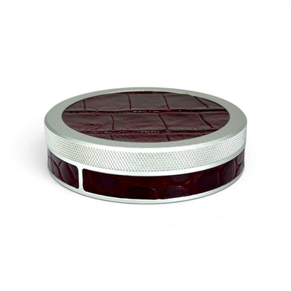 Silver on Maroon Embossed Croc Leather Ruk Can Slim