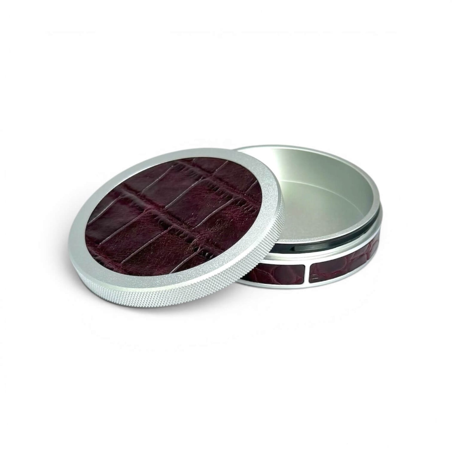 Silver on Maroon Embossed Croc Leather Ruk Can Slim