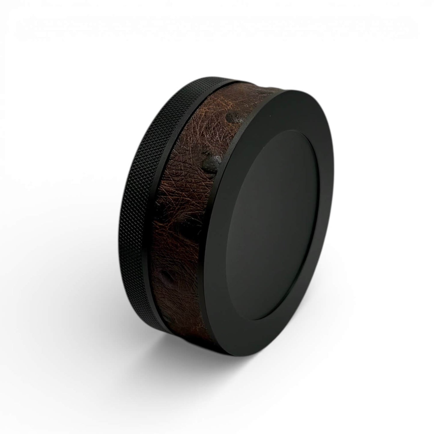 Black on Embossed Ostrich Leather Ruk Can