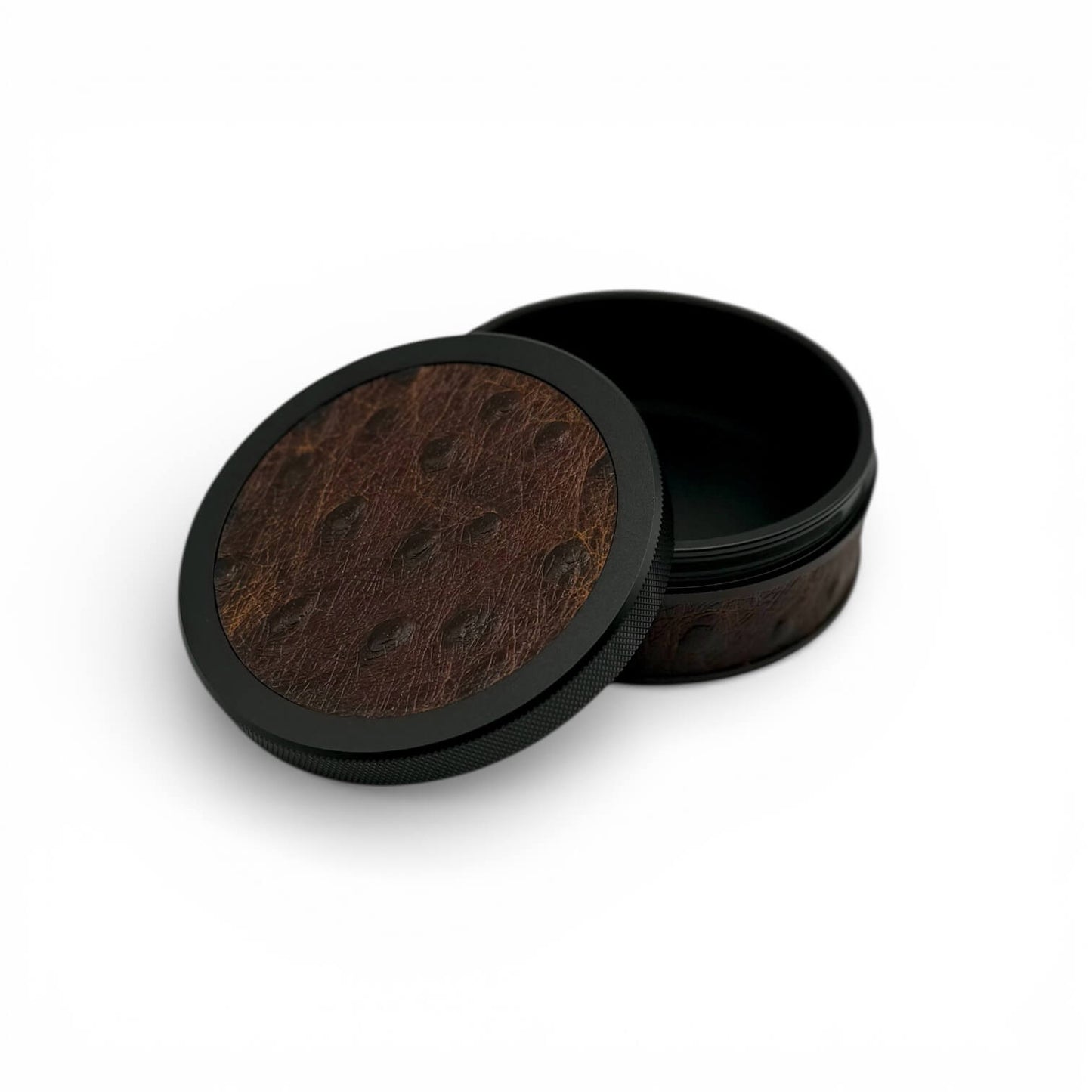 Black on Embossed Ostrich Leather Ruk Can