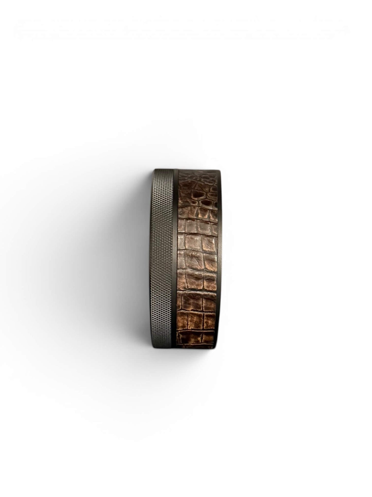 Black on Brown Embossed Croc Leather Ruk Can