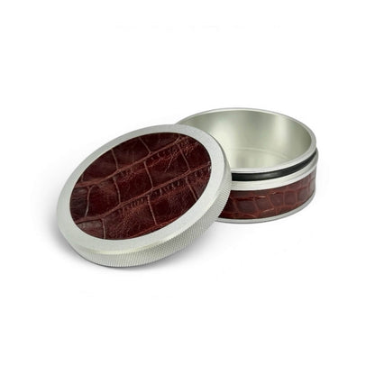 Silver on Chestnut Brown Embossed Croc Leather Ruk Can
