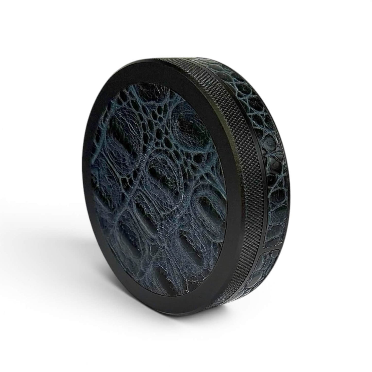 Black on Midnight Blue Embossed Croc Leather Ruk Can Slim