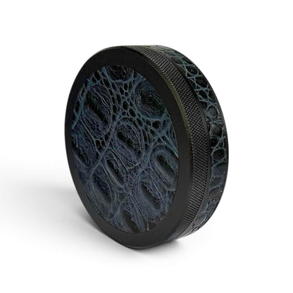 Black on Midnight Blue Embossed Croc Leather Ruk Can Slim