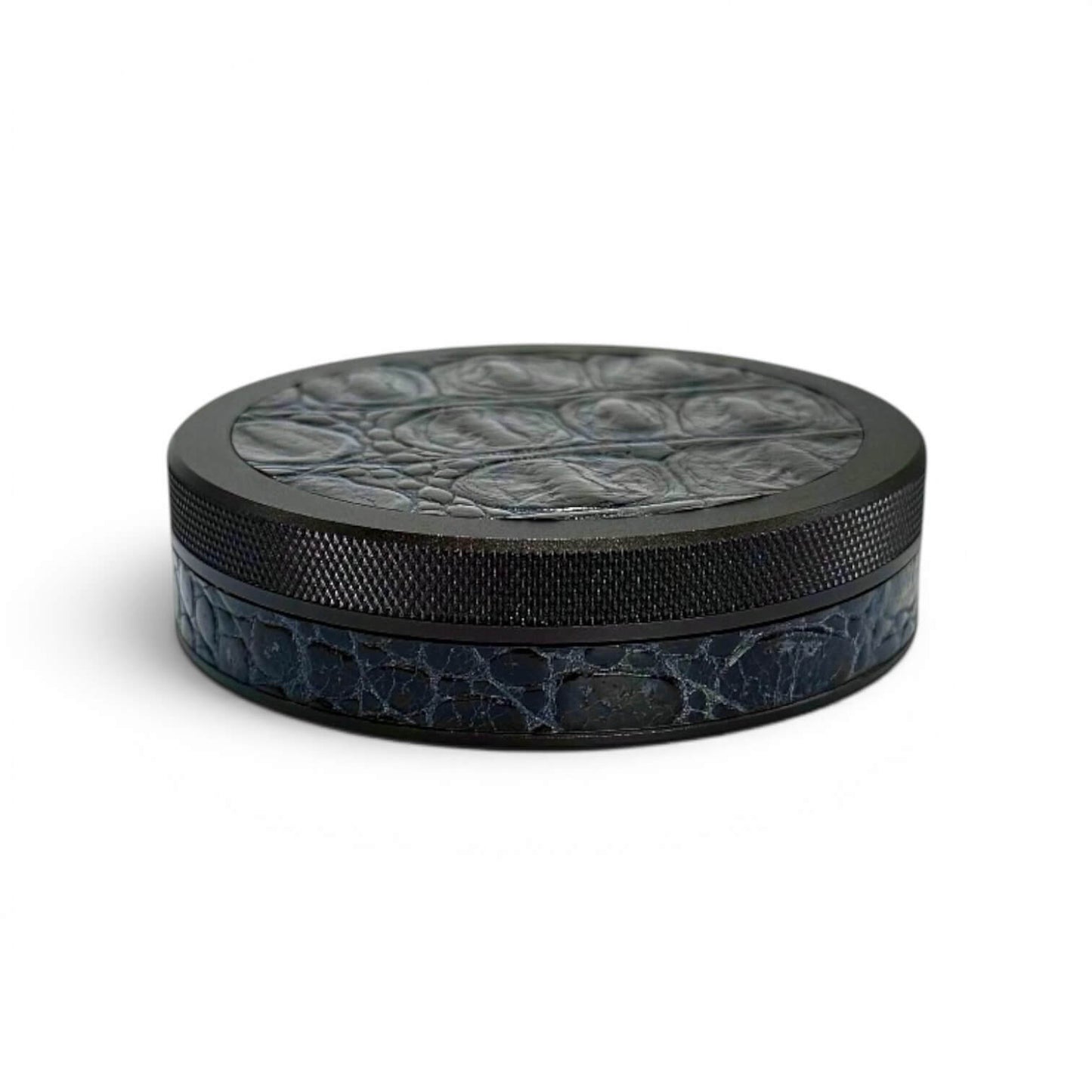 Black on Midnight Blue Embossed Croc Leather Ruk Can Slim