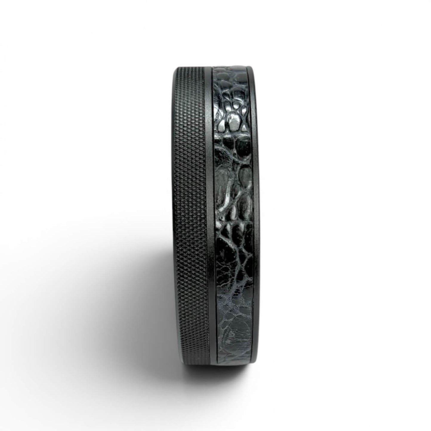 Black on Midnight Blue Embossed Croc Leather Ruk Can Slim