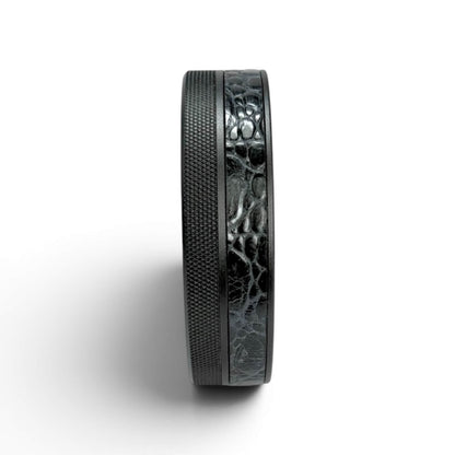 Black on Midnight Blue Embossed Croc Leather Ruk Can Slim