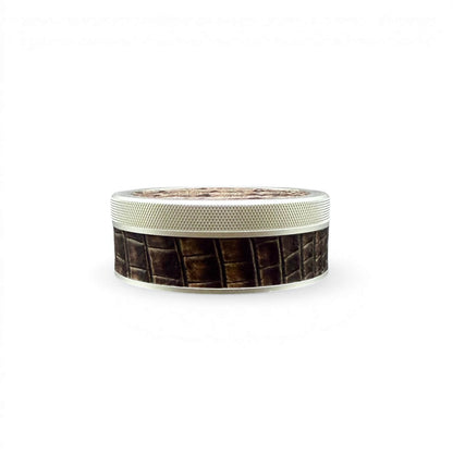 Silver on Brown Embossed Croc Leather Ruk Can