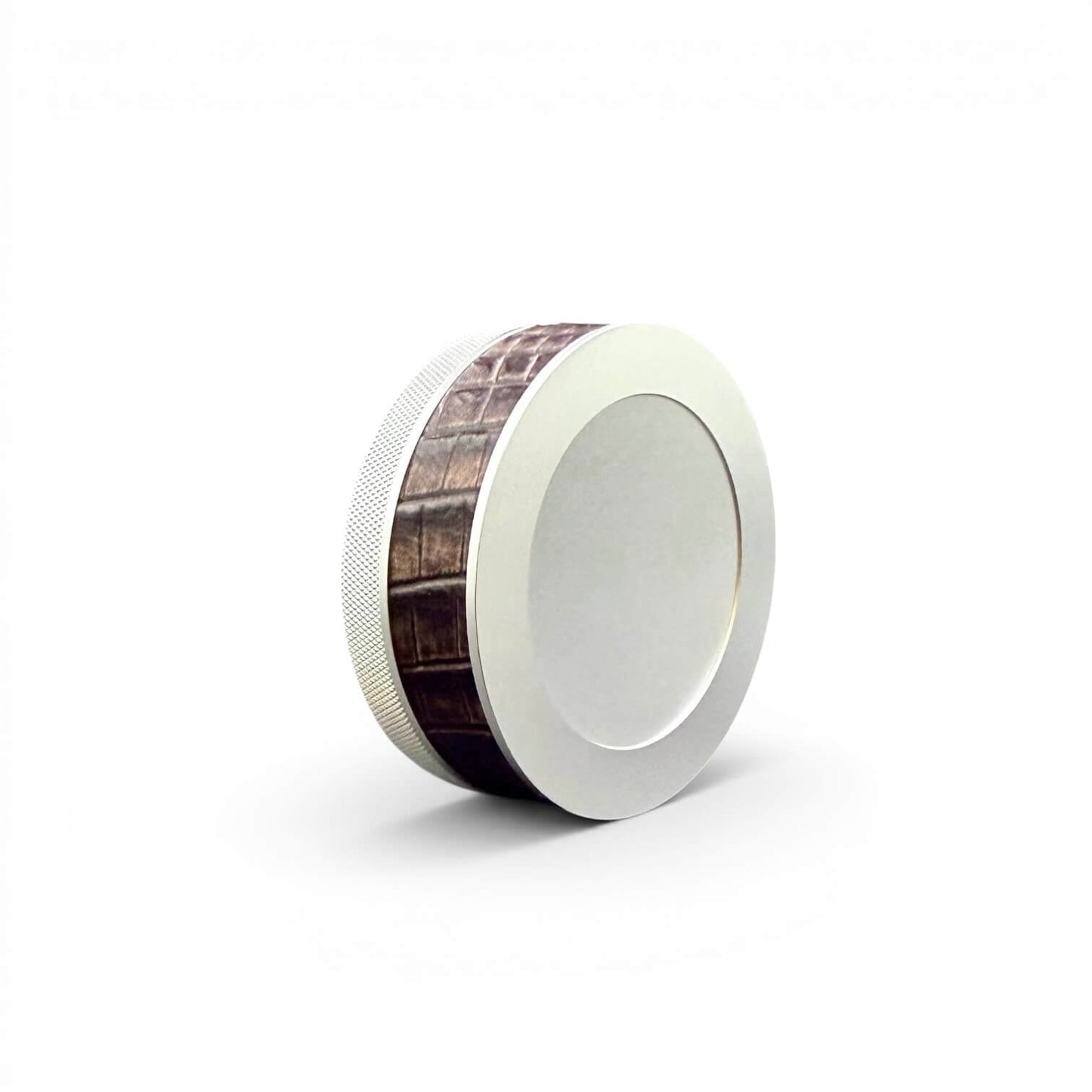 Silver on Brown Embossed Croc Leather Ruk Can