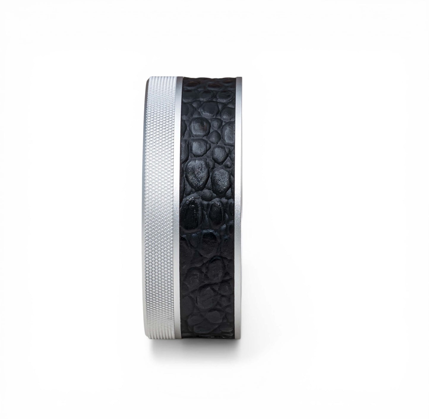 Silver on Black Leather Croc Ruk Can