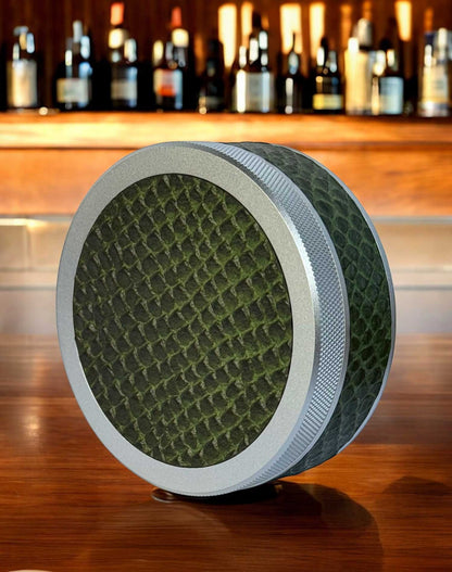Silver on Green Snake Skin Leather Ruk-Can