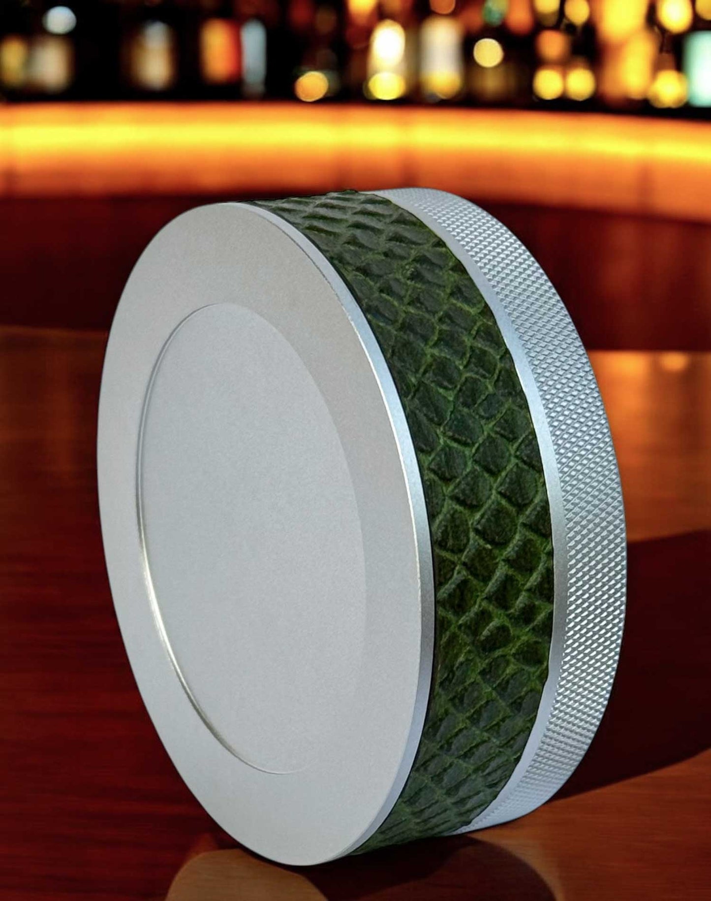 Silver on Green Snake Skin Leather Ruk-Can